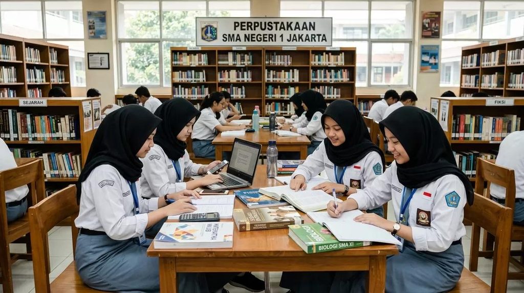 Pelajar Muslim menerapkan tabayyun dan literasi digital saat memeriksa informasi melalui laptop.