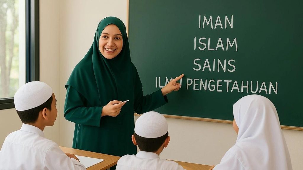 Siswa madrasah menghormati guru dan menerapkan adab menuntut ilmu di kelas
